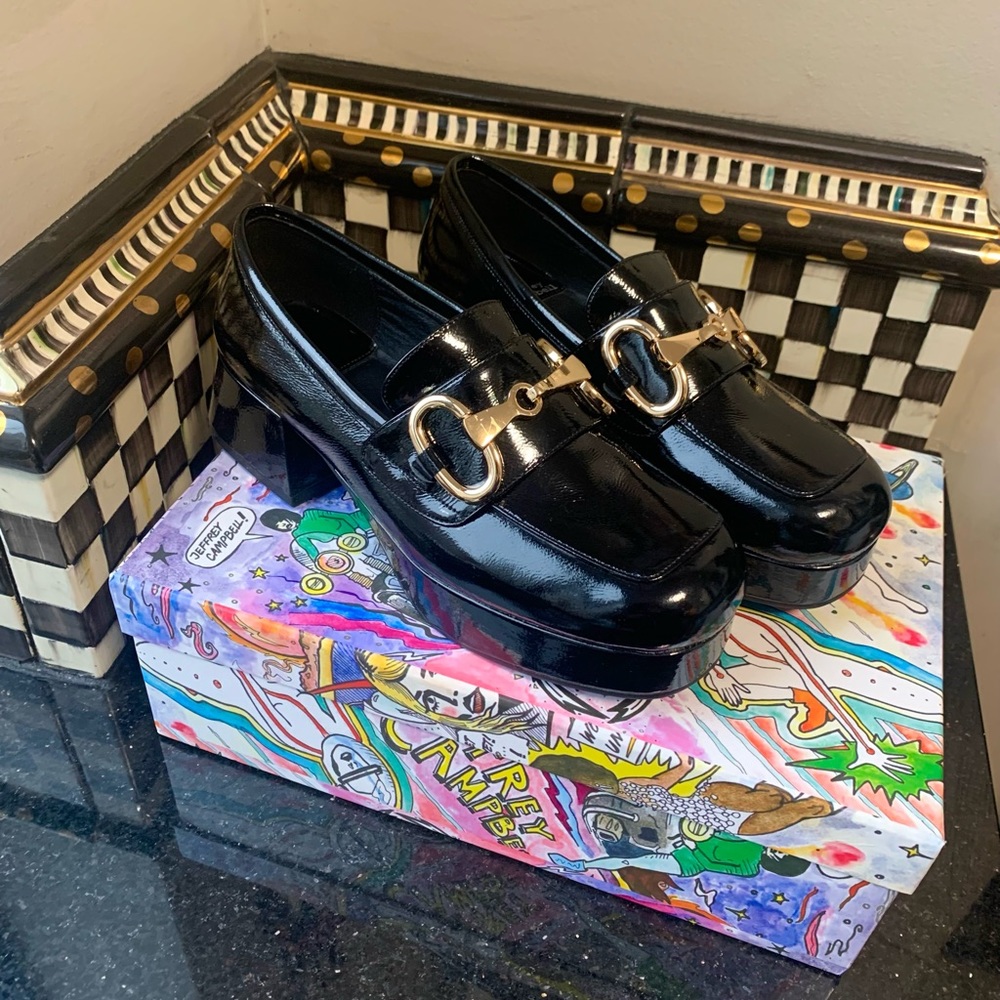 NEW Jeffrey Campbell Student Loafer in Black Patent